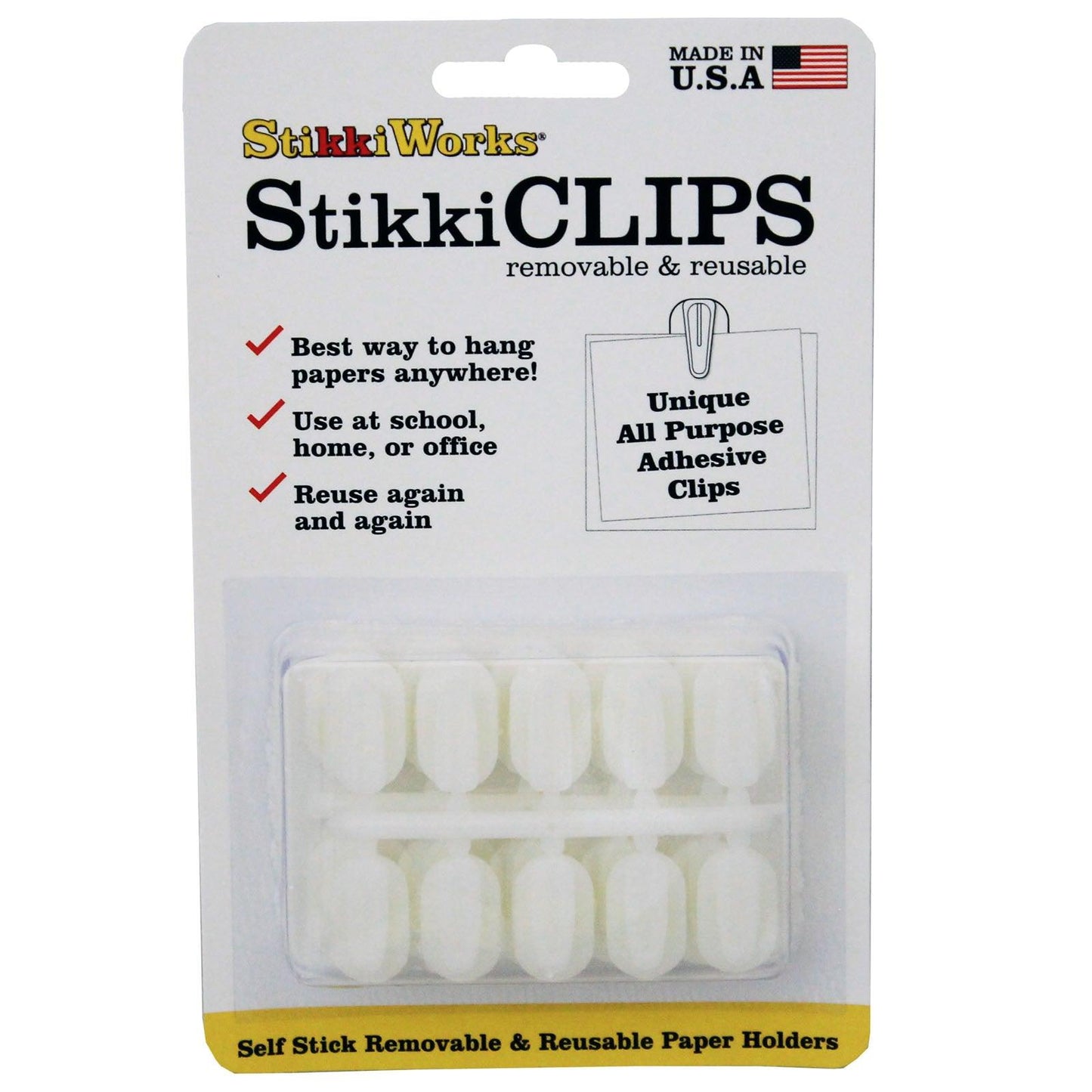 StikkiCLIPS™ Adhesive Clips, White, 20 Per Pack, 6 Packs - Loomini