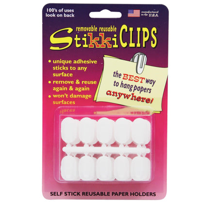 StikkiCLIPS™ Adhesive Clips, White, 30 Per Pack, 3 Packs - Loomini