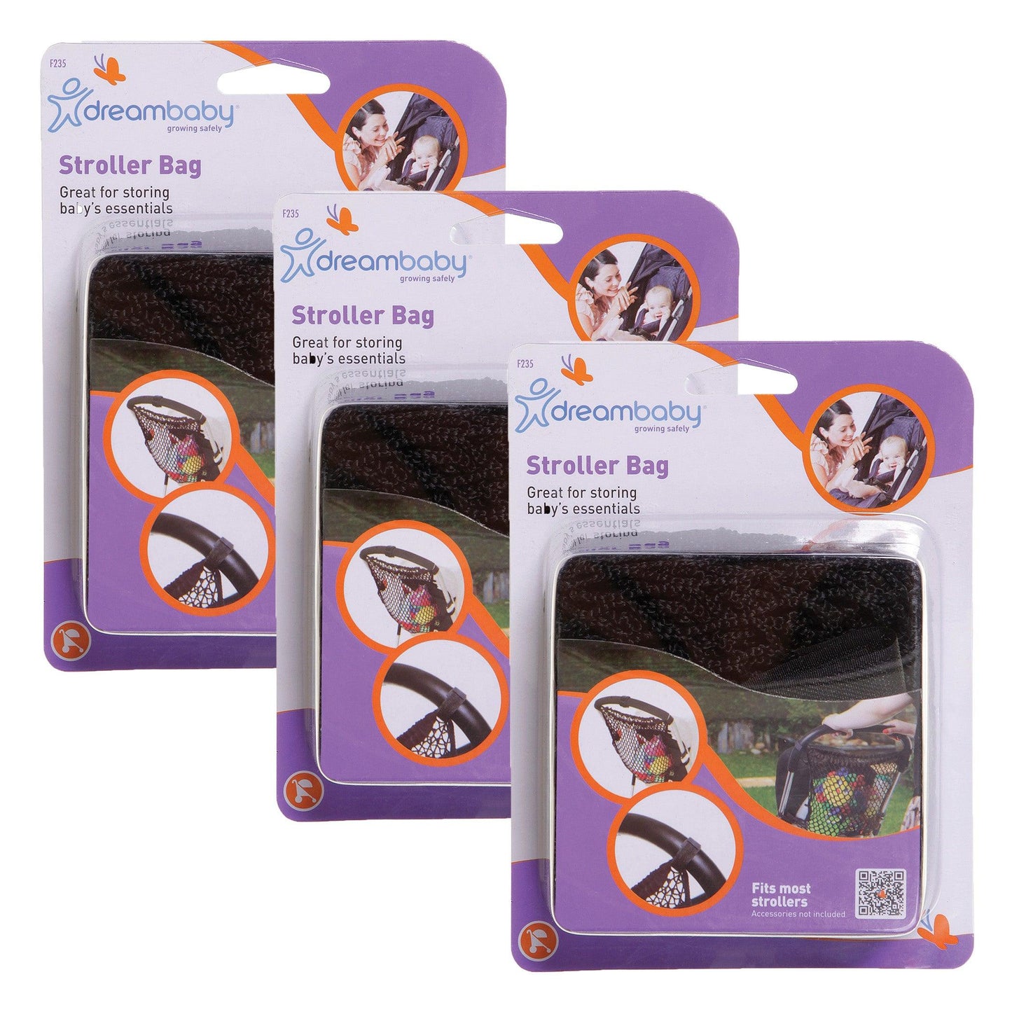 Strollerbuddy® Stroller Net Bag - Black Mesh, Pack of 3 - Loomini