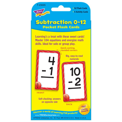 Subtraction 0-12 Pocket Flash Cards, 6 Packs - Loomini