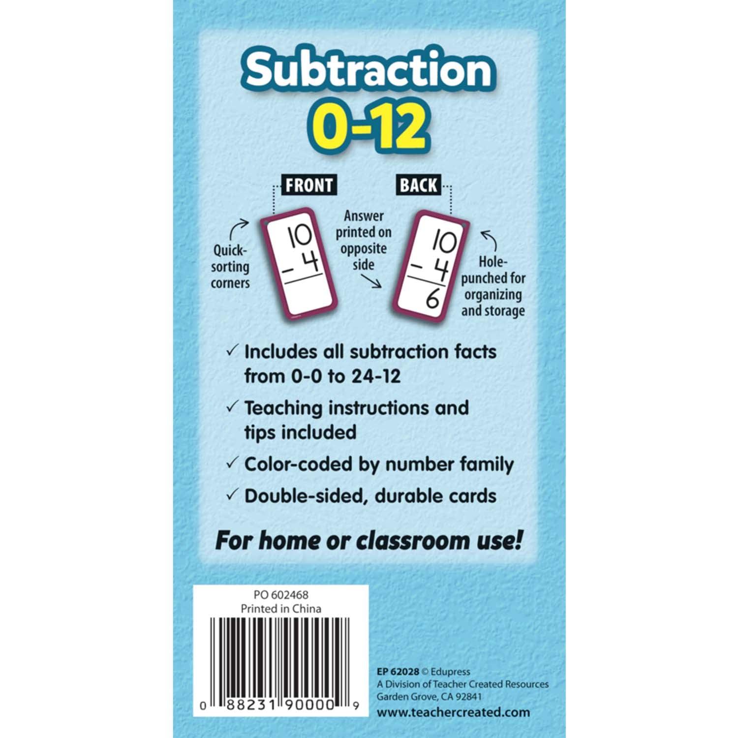 Subtraction Flash Cards - All Facts 0-12 - Loomini