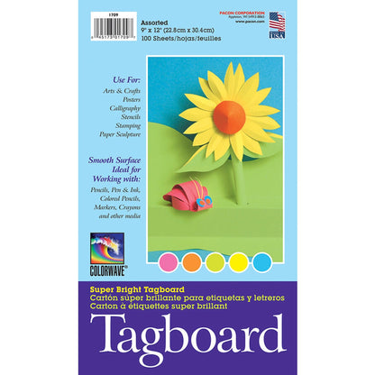 Super Bright Assorted Tagboard, 5 Super Bright Assorted Colors, 9" x 12", 100 Sheets - Loomini