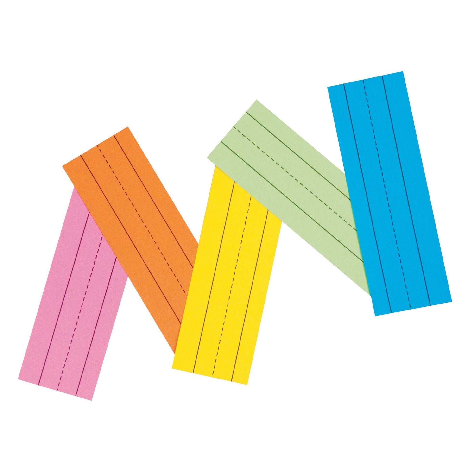 Super Bright Flash Cards, 5 Assorted Colors, 1.5" x 0.75" Ruled 3" x 9", 100 Cards Per Pack, 3 Packs - Loomini