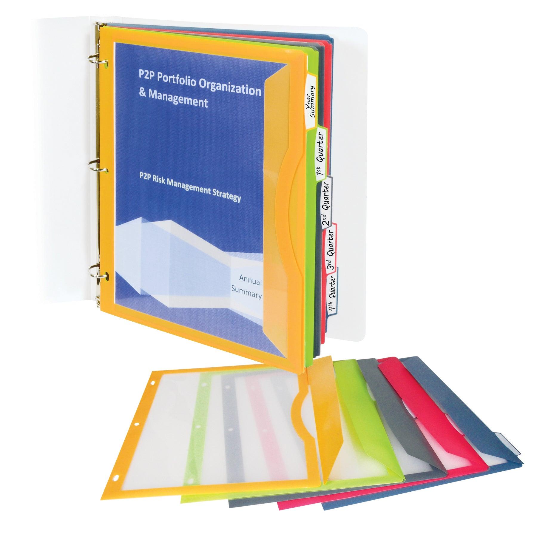 Super Heavyweight Poly Binder Pockets with Write-On Index Tabs, Assorted Colors, 8-1/2 x 11, 5 Per Set, 6 Sets - Loomini