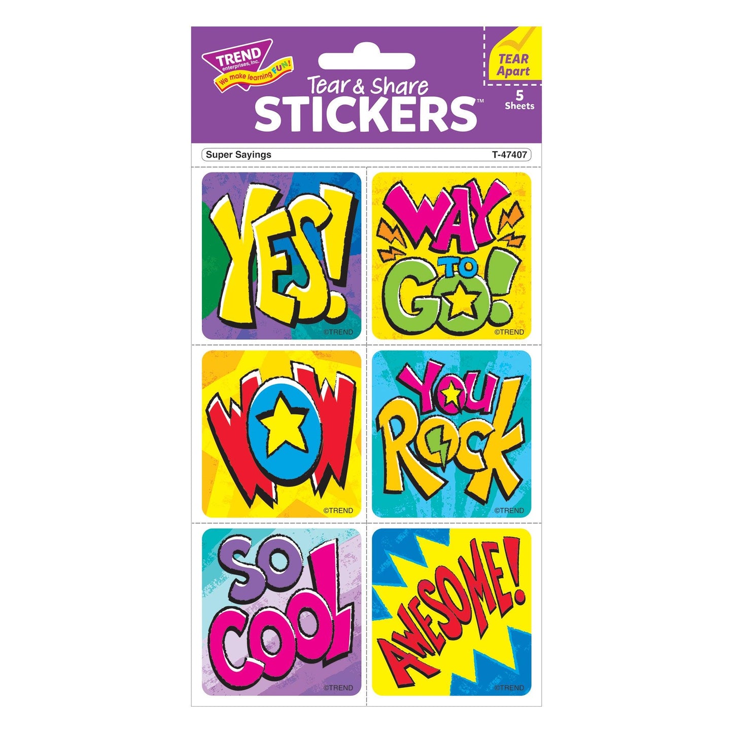 Super Sayings Tear & Share Stickers®, 30 Per Pack, 6 Packs - Loomini