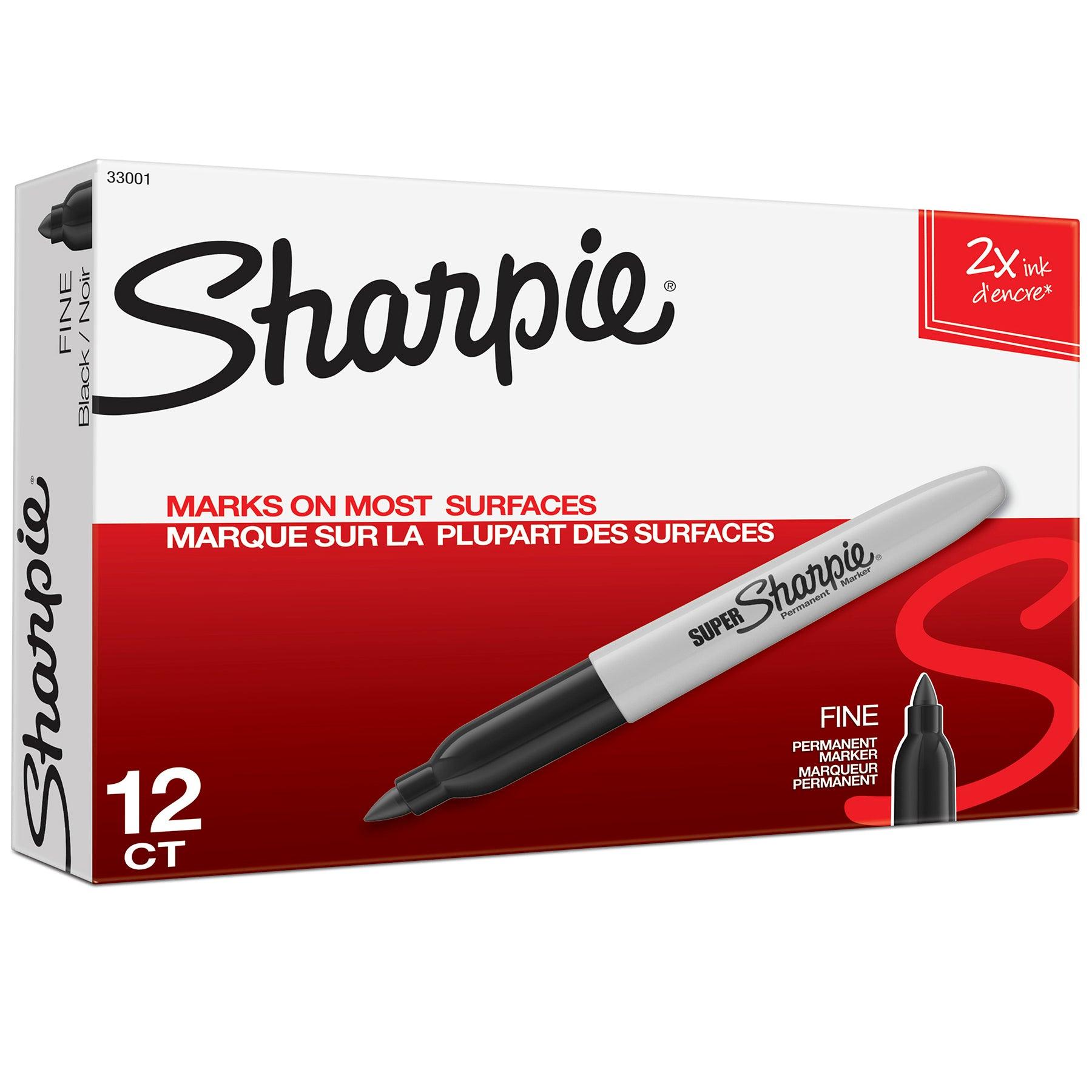 Super Sharpie® Permanent Markers, Fine Point, Black, Box of 12 - Loomini