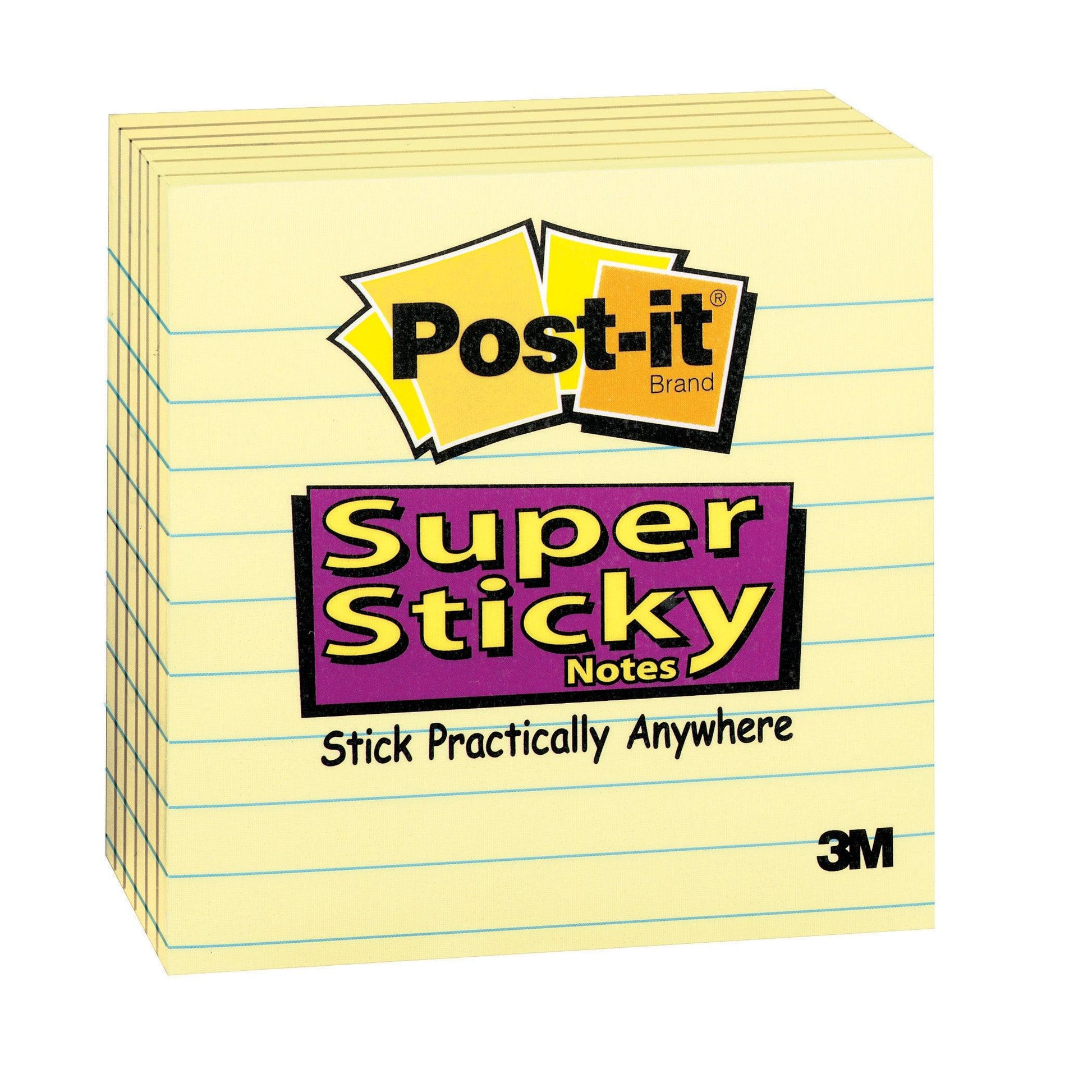 Super Sticky Notes, 4" x 4", Canary Yellow, Lined, 90 Sheets Per Pad, 6 Pads - Loomini