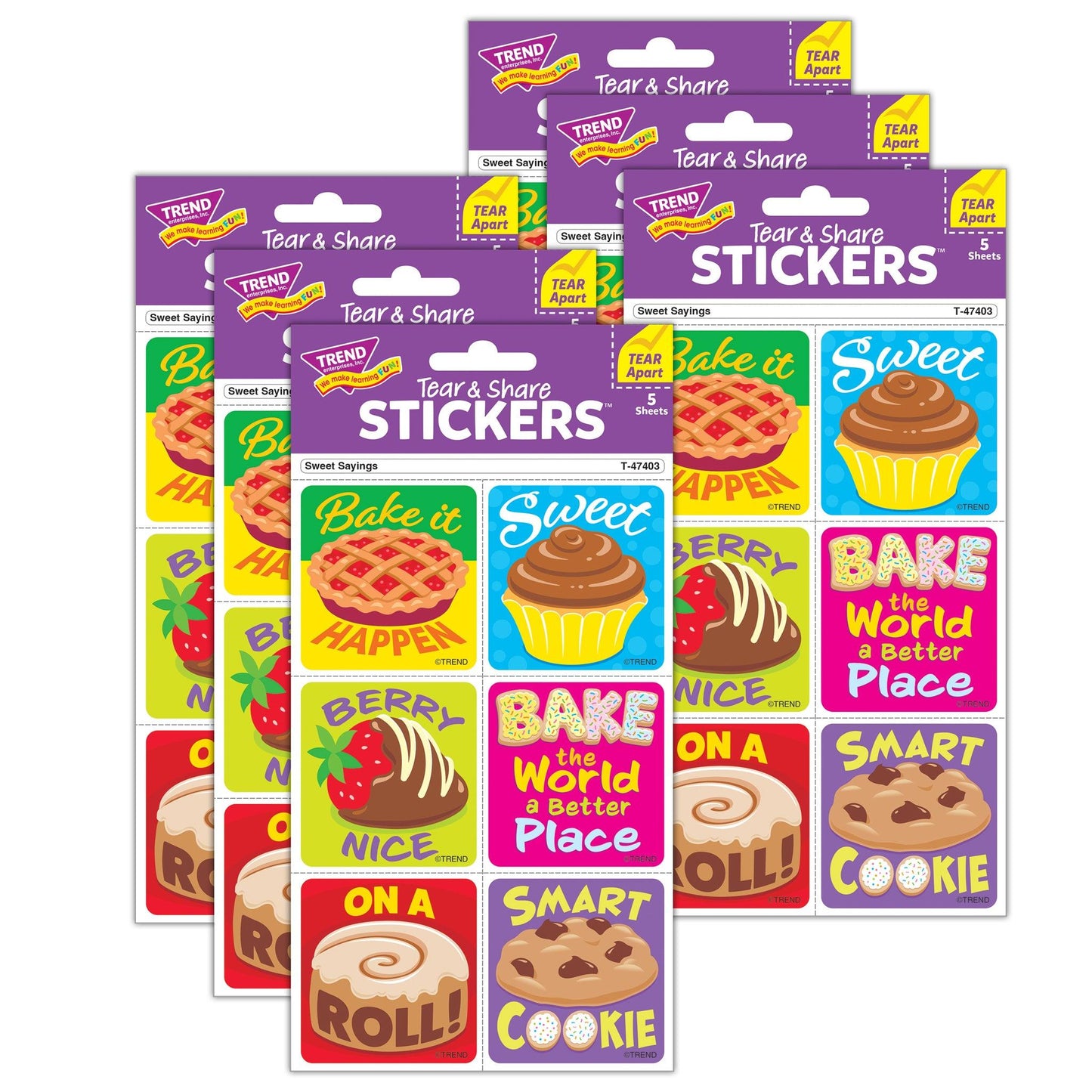 Sweet Sayings Tear & Share Stickers®, 30 Per Pack, 6 Packs - Loomini