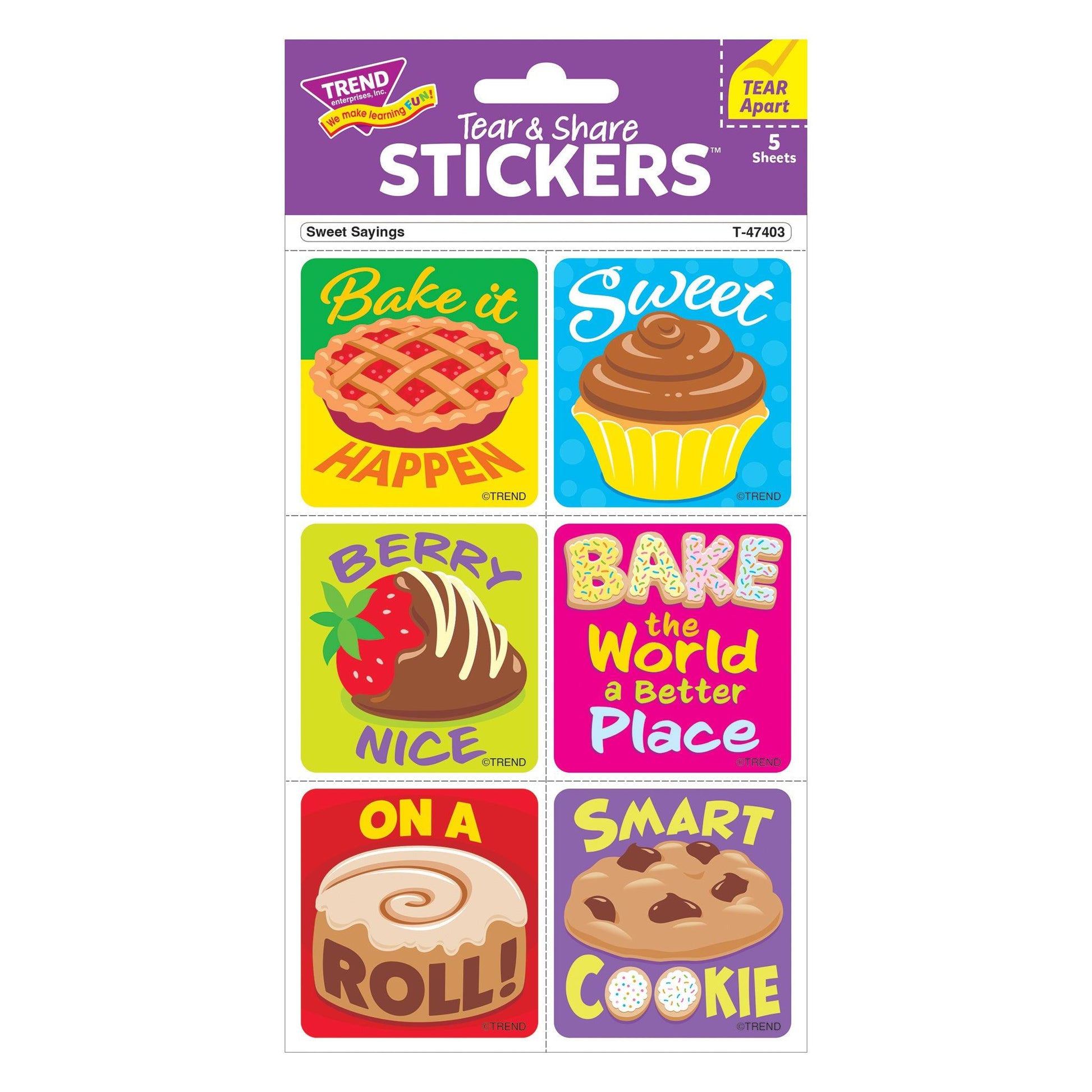 Sweet Sayings Tear & Share Stickers®, 30 Per Pack, 6 Packs - Loomini