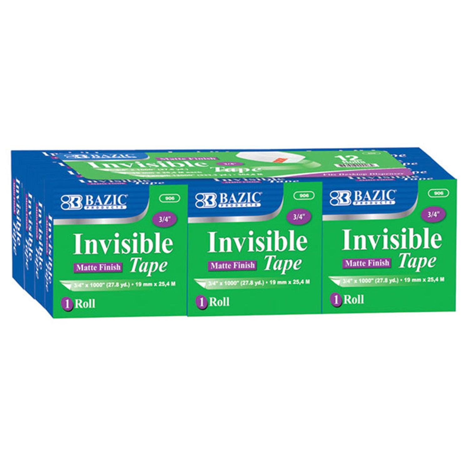 Tape Refill, Invisible Tape, 3/4" x 1000", 12 Rolls - Loomini