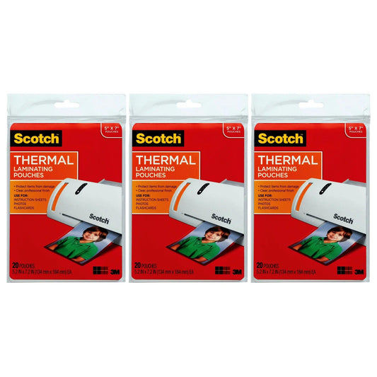 Thermal Laminating Pouches, 5 mil, 5" x 7", 20 Per Pack, 3 Packs Scotch®