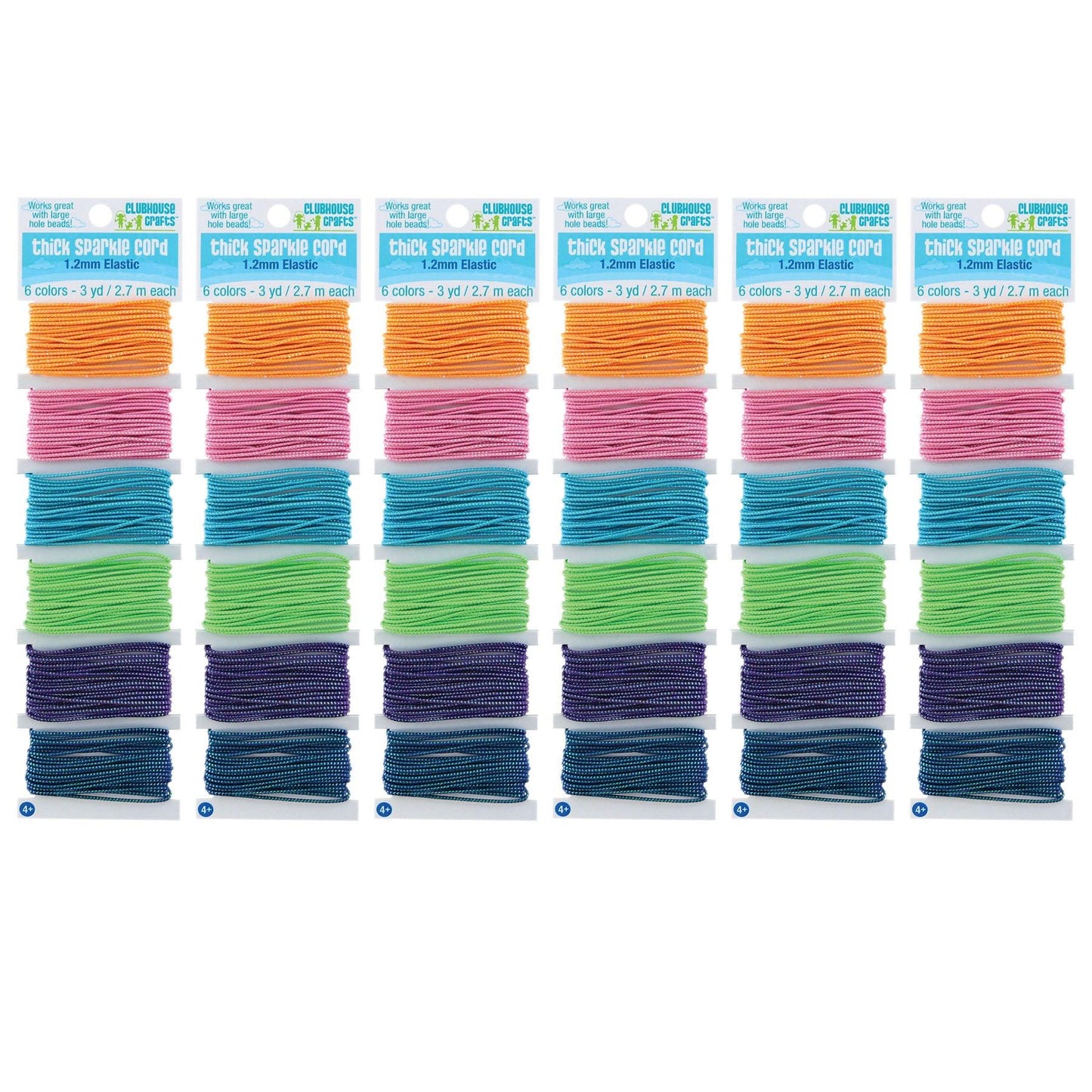 Thick Sparkle Elastic Cord, 6 Colors, 18 Yards Per Pack, 6 Packs - Loomini