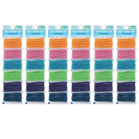 Thick Sparkle Elastic Cord, 6 Colors, 18 Yards Per Pack, 6 Packs - Loomini