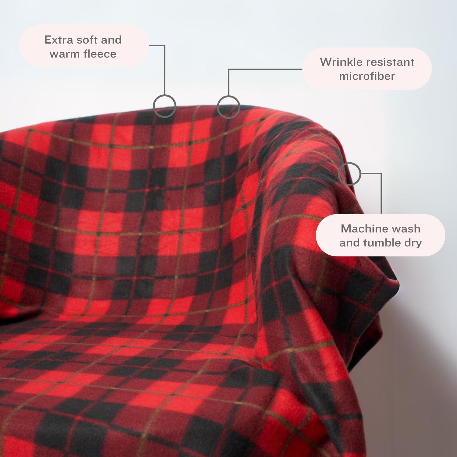 Throw Blanket for Couch Sofa Bed Buffalo Plaid Decor Red and Black Checkered Blanket Cozy Fuzzy Soft Lightweight 60 X 50 Warm Fleece Blanket for All Season - Loomini