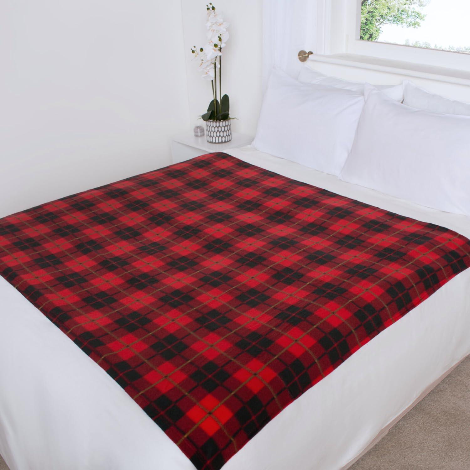 Throw Blanket for Couch Sofa Bed Buffalo Plaid Decor Red and Black Checkered Blanket Cozy Fuzzy Soft Lightweight 60 X 50 Warm Fleece Blanket for All Season - Loomini