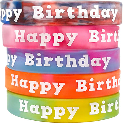 Tie-Dye Happy Birthday Wristbands, 10 Per Pack, 6 Packs - Loomini