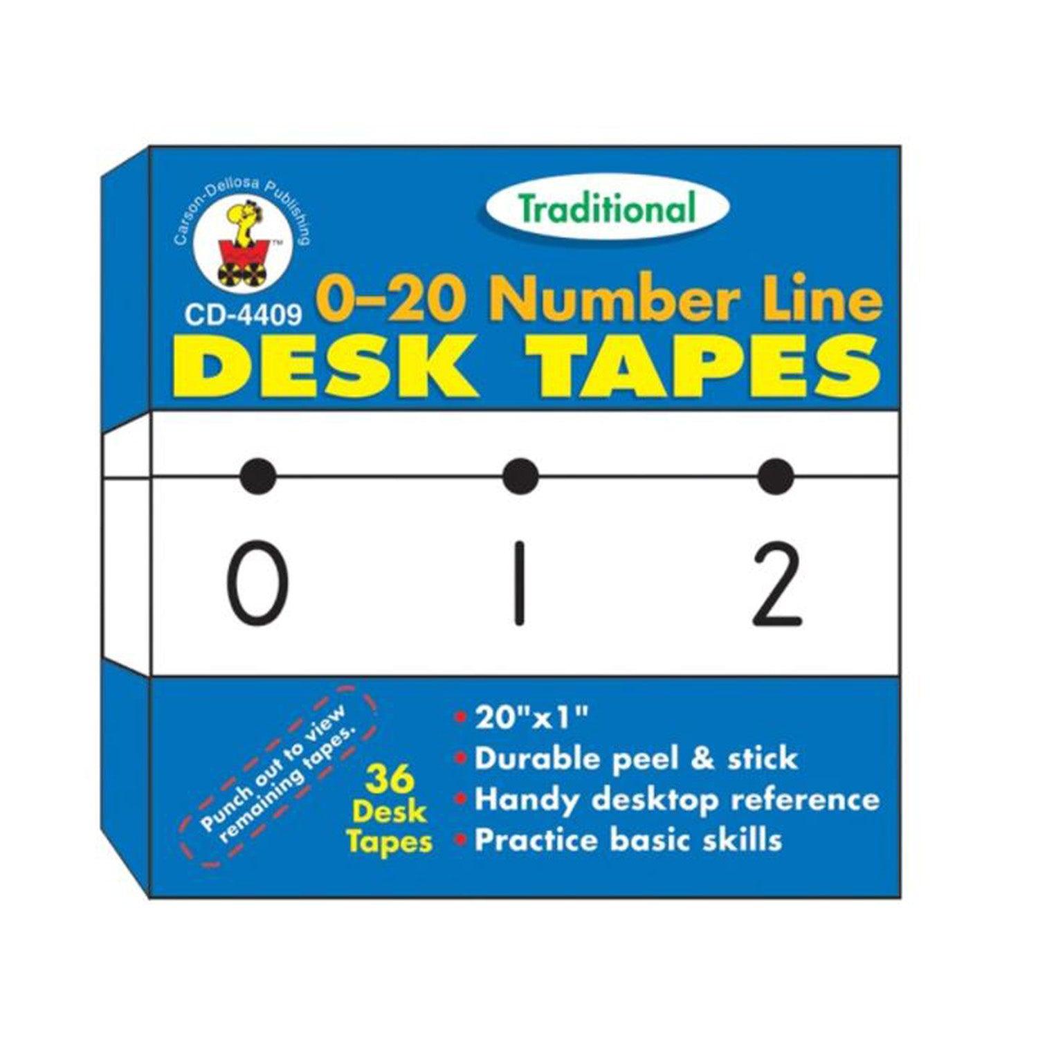 Traditional Desk Tape 0-20 Number Line, Grade PK-5, 36 Per Pack, 3 Packs - Loomini