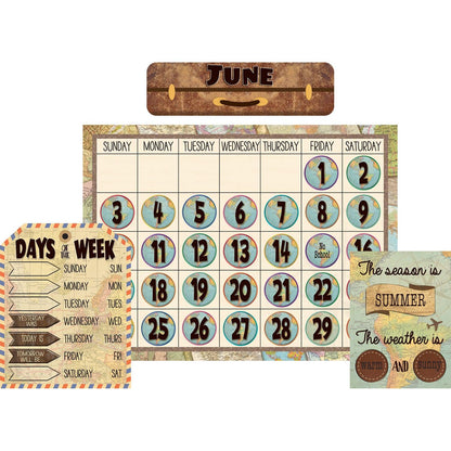 Travel the Map Calendar Bulletin Board Set, 2 Sets - Loomini