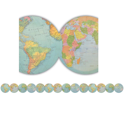 Travel the Map Globes Die-Cut Border Trim, 35 Feet Per Pack, 6 Packs - Loomini