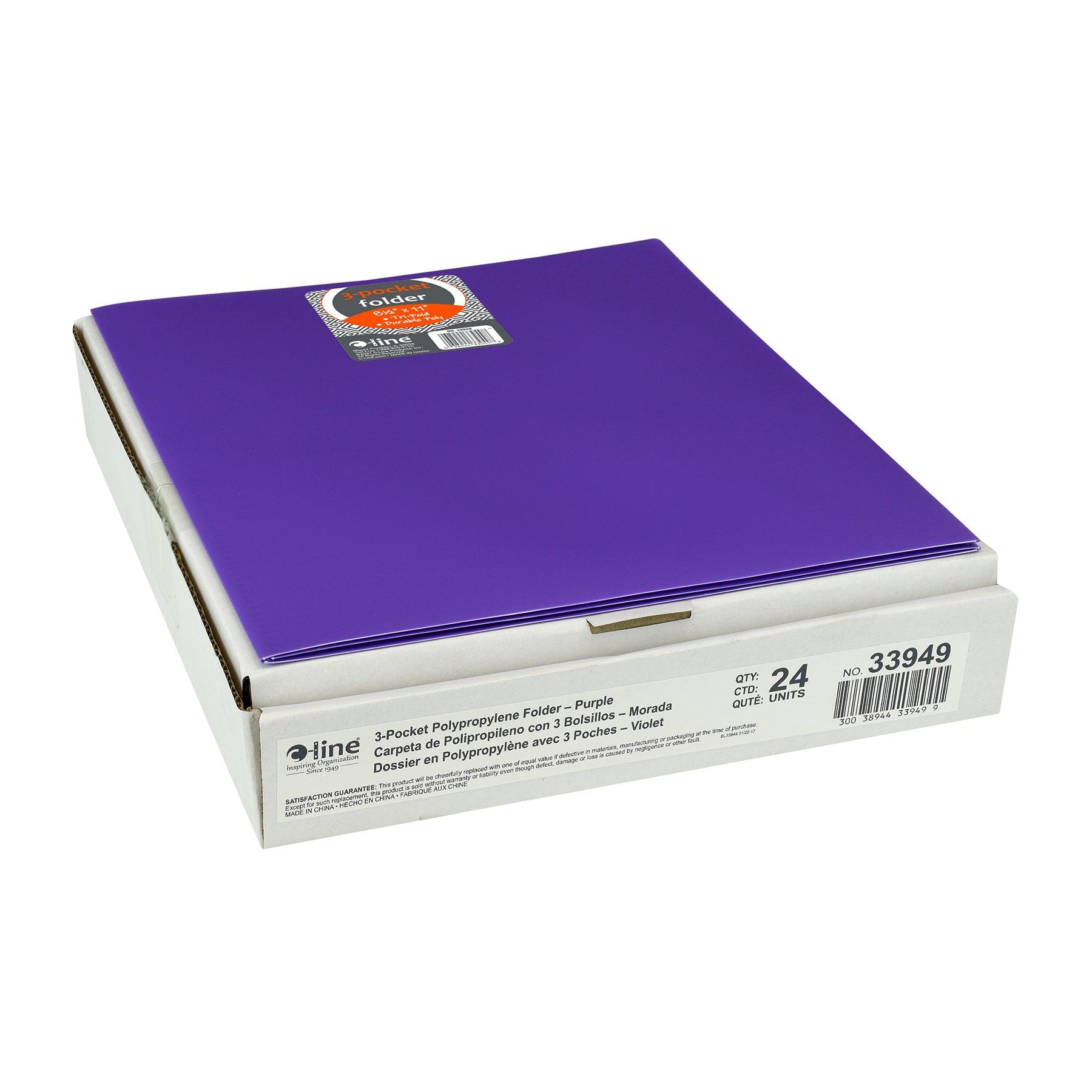 Tri-Fold Portfolio, Heavyweight Poly, Purple, Pack of 24 - Loomini