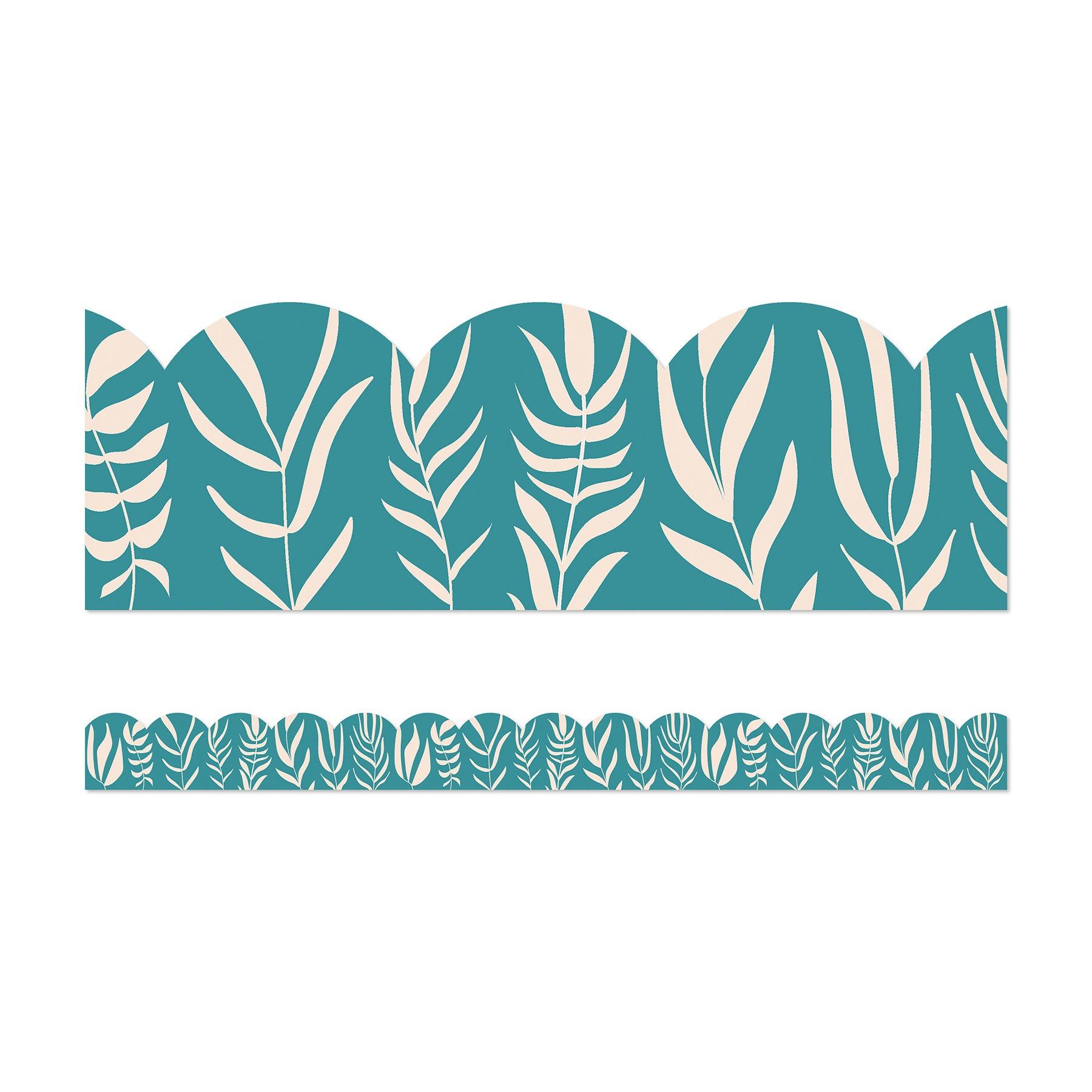 True to You Teal with Leaves Scalloped Bulletin Board Borders, 39 Feet Per Pack, 6 Packs - Loomini