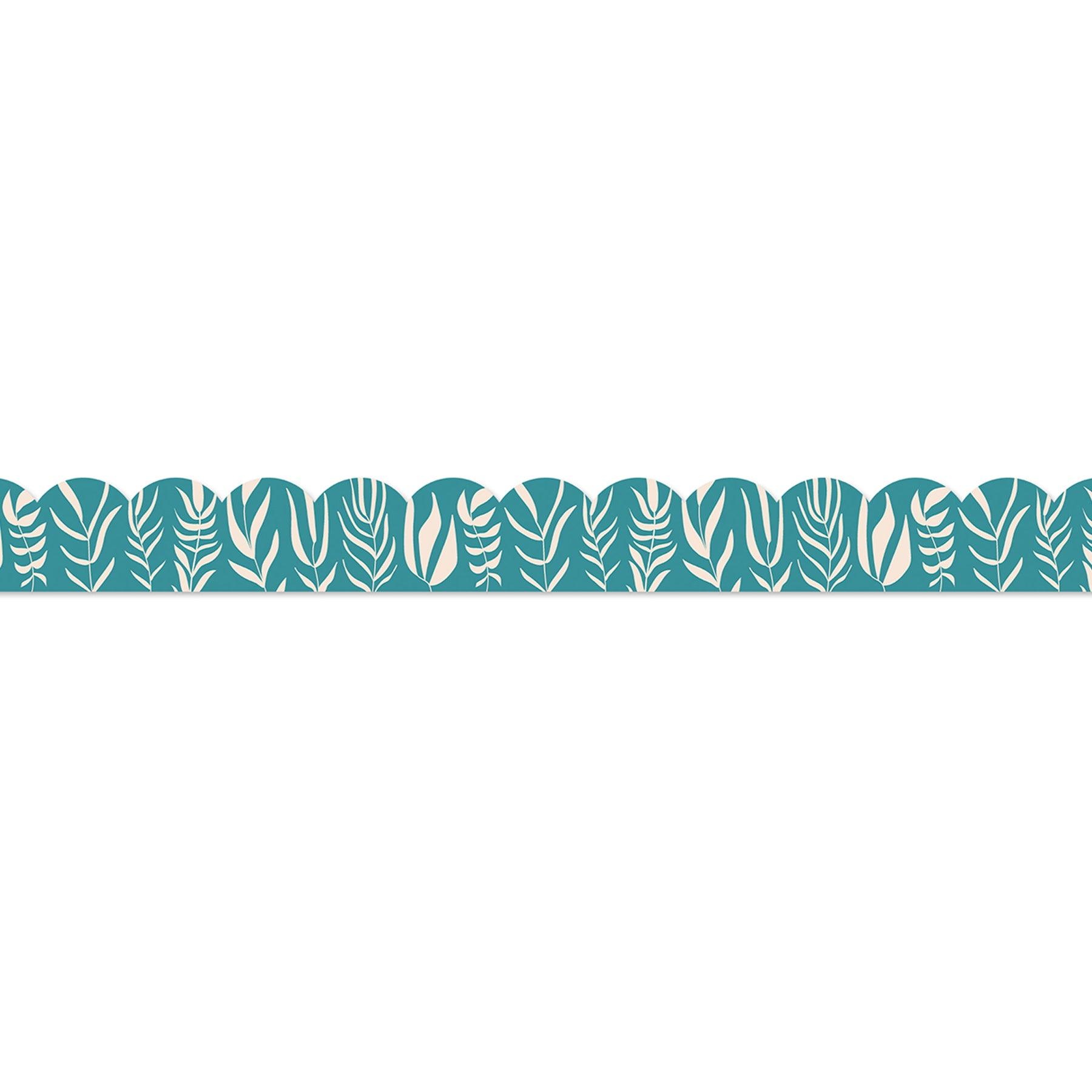 True to You Teal with Leaves Scalloped Bulletin Board Borders, 39 Feet Per Pack, 6 Packs - Loomini