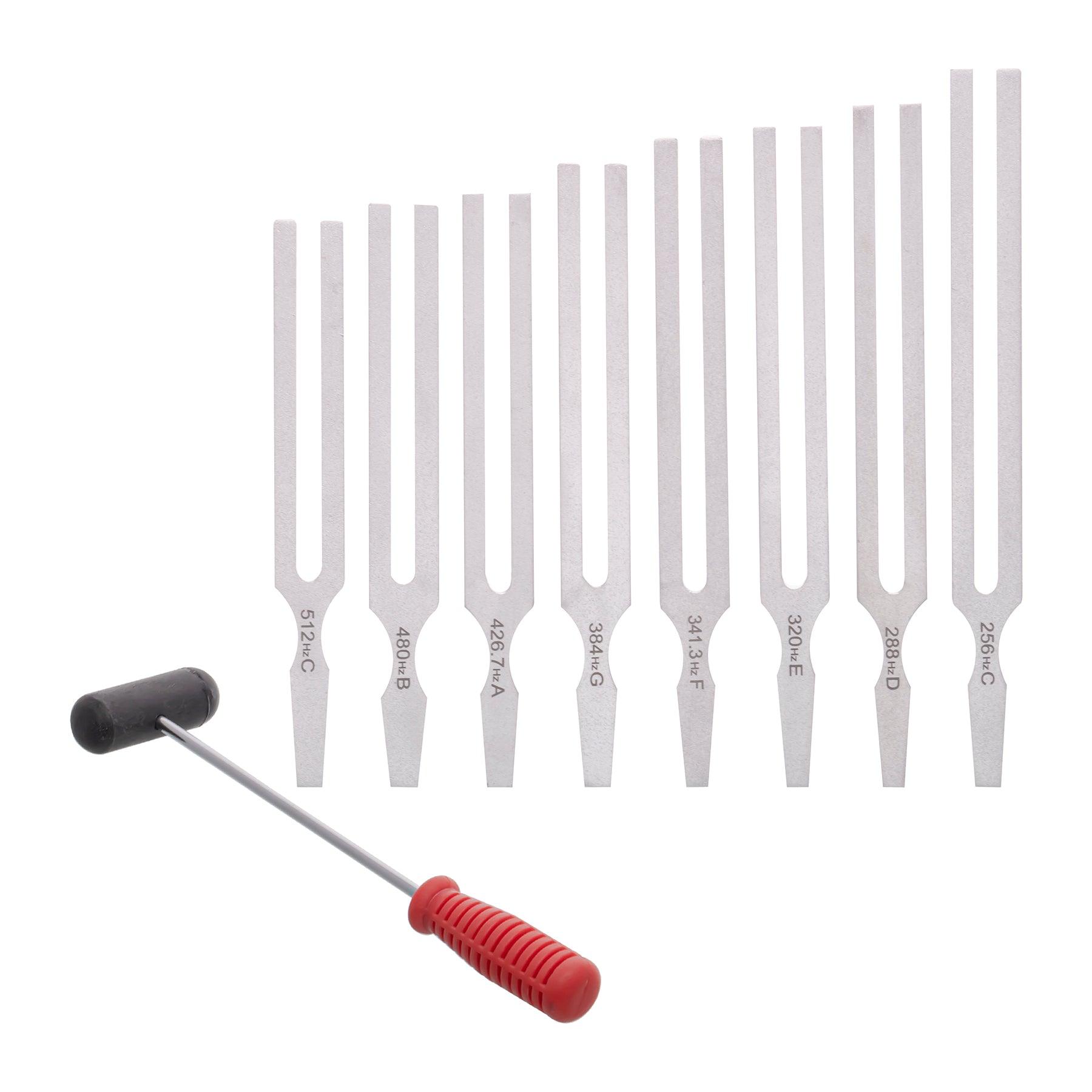 Tuning Forks With Hammer, Aluminum, Set of 8 - Loomini