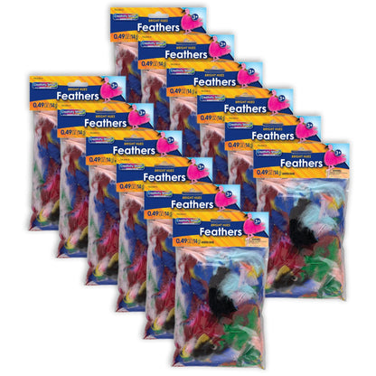 Turkey Plumage Feathers, Assorted Bright Hues, Assorted Sizes, 14 grams Per Pack, 12 Packs - Loomini