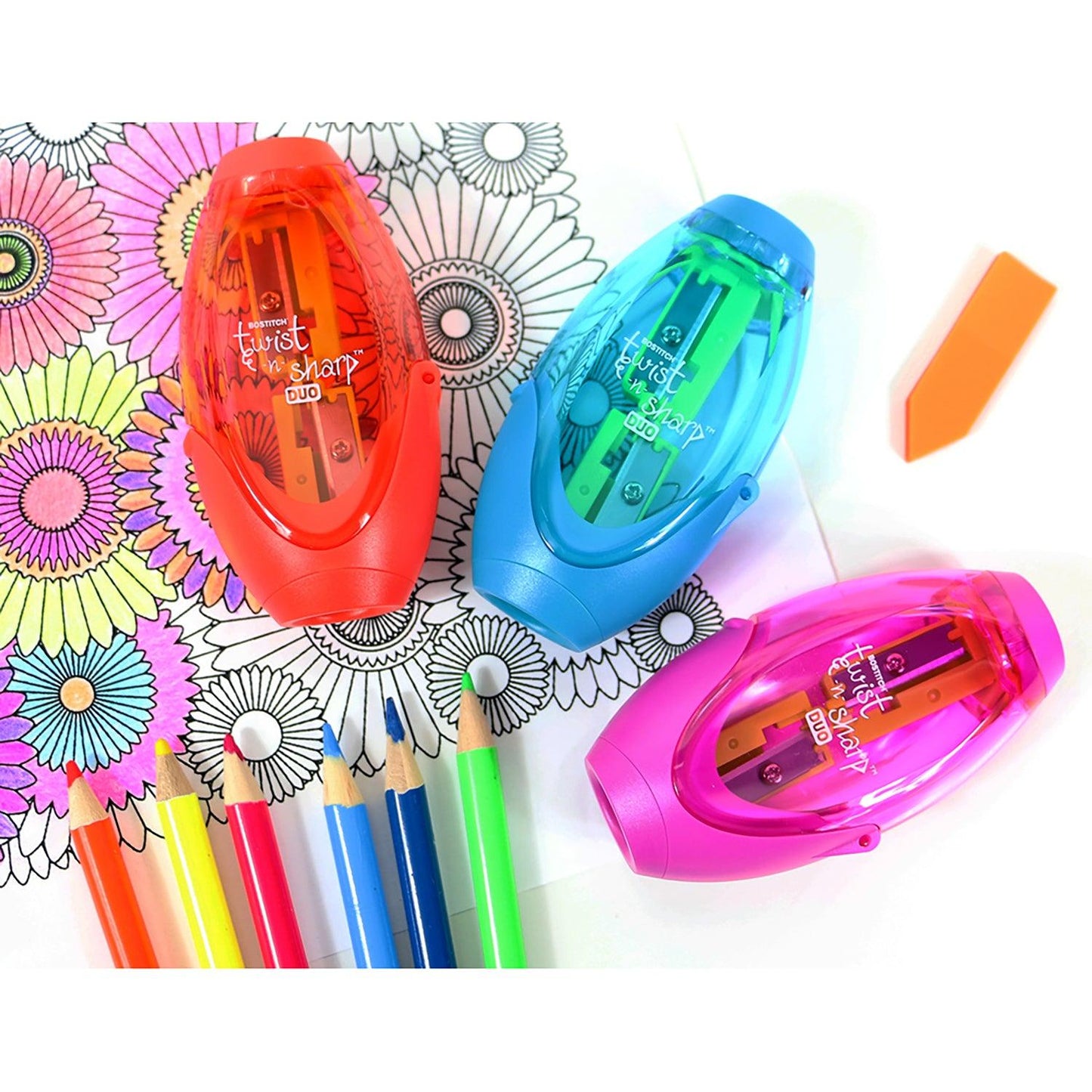 Twist-n-Sharp™ Duo Pencil Sharpener, Assorted Colors, Pack of 6 - Loomini