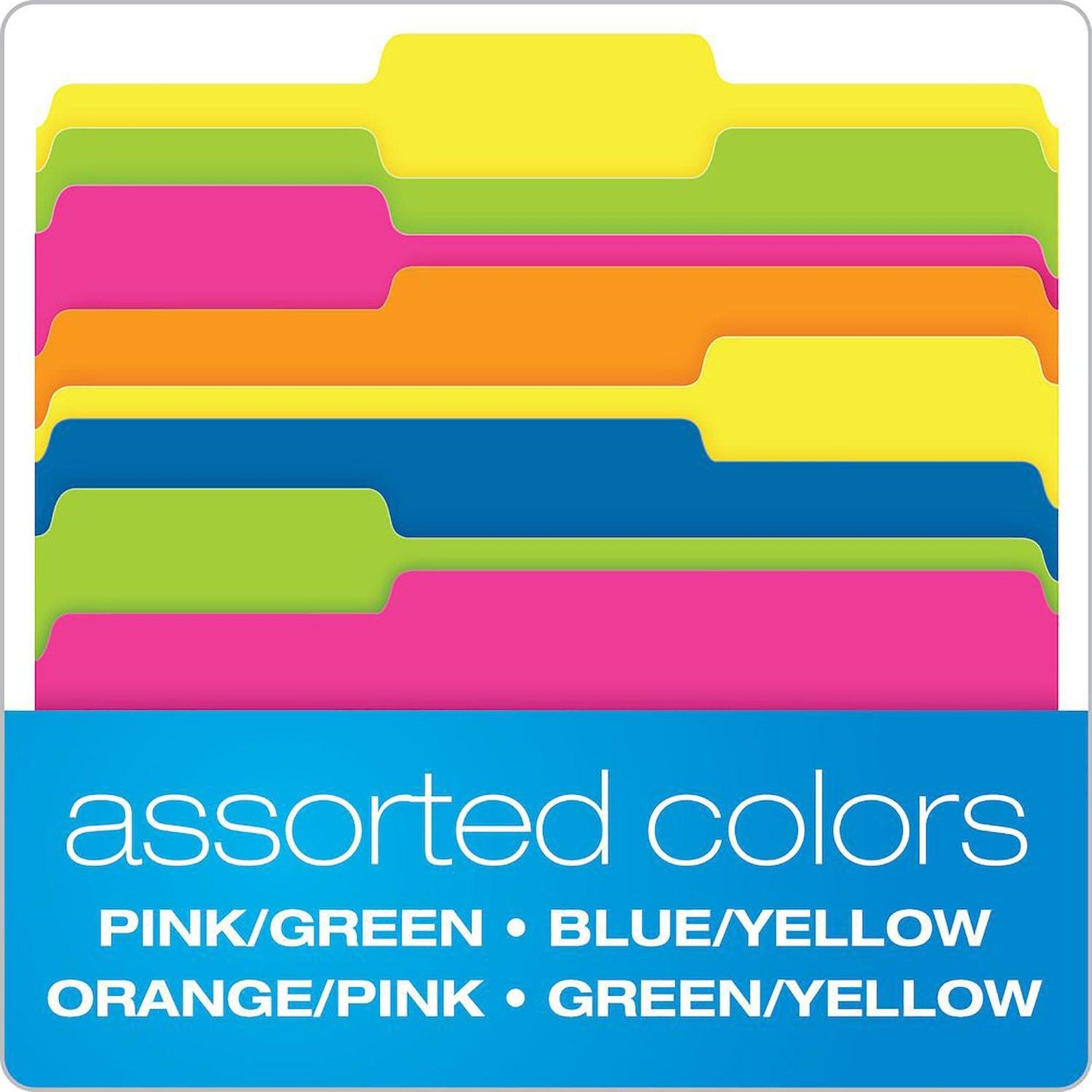 Twisted Glow File Folders, Letter Size, Assorted Colors, 1/3 Cut, 12 Per Pack, 2 Packs - Loomini