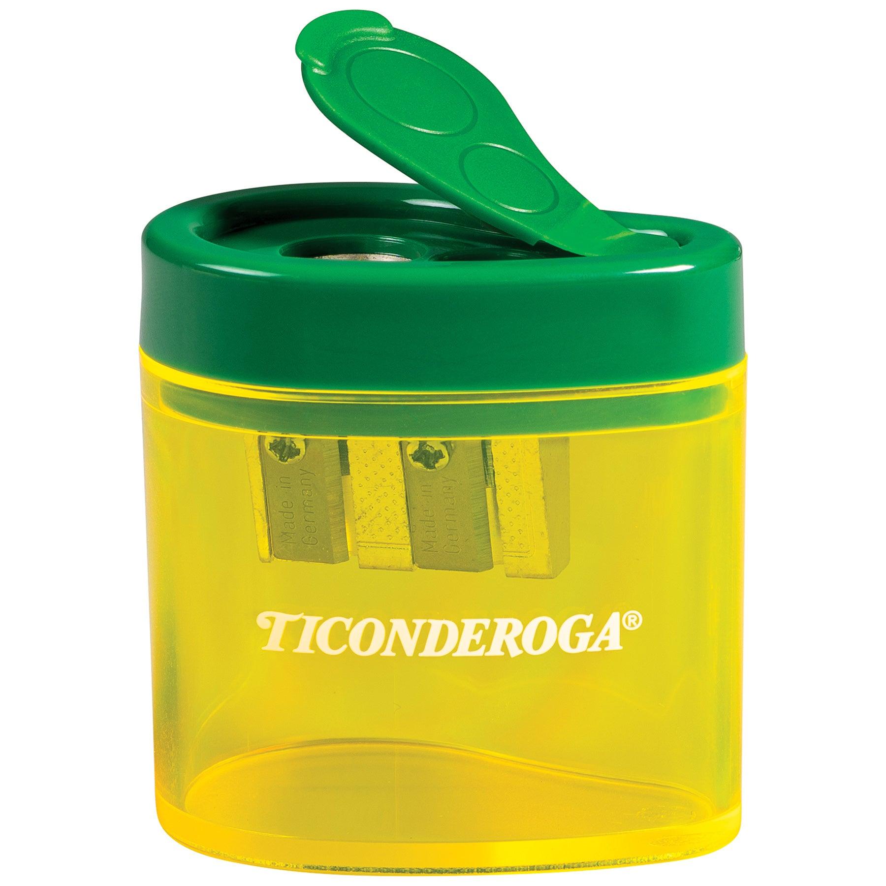 Two Hole Pencil Sharpener, Green/Yellow, Pack of 6 - Loomini