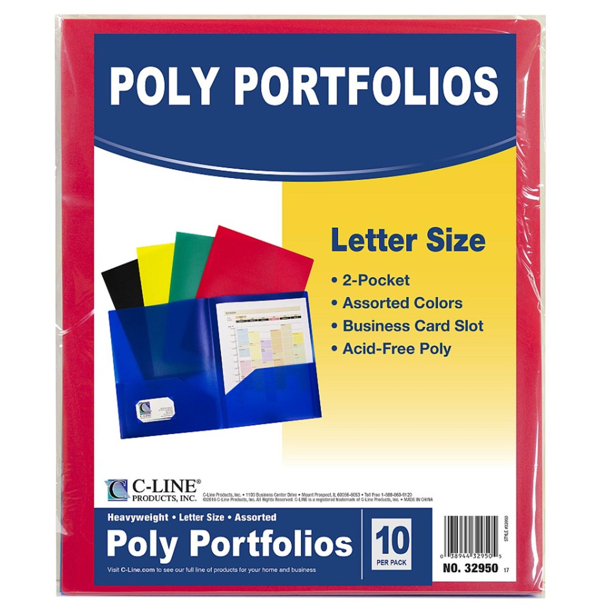 Two-Pocket Heavyweight Poly Portfolio Folder, Primary Colors, 10 Per Pack, 2 Packs - Loomini