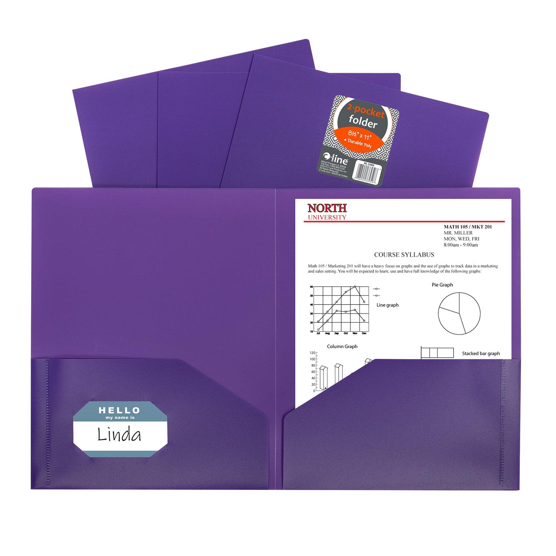 Two-Pocket Heavyweight Poly Portfolio Folder, Purple, Pack of 25 - Loomini