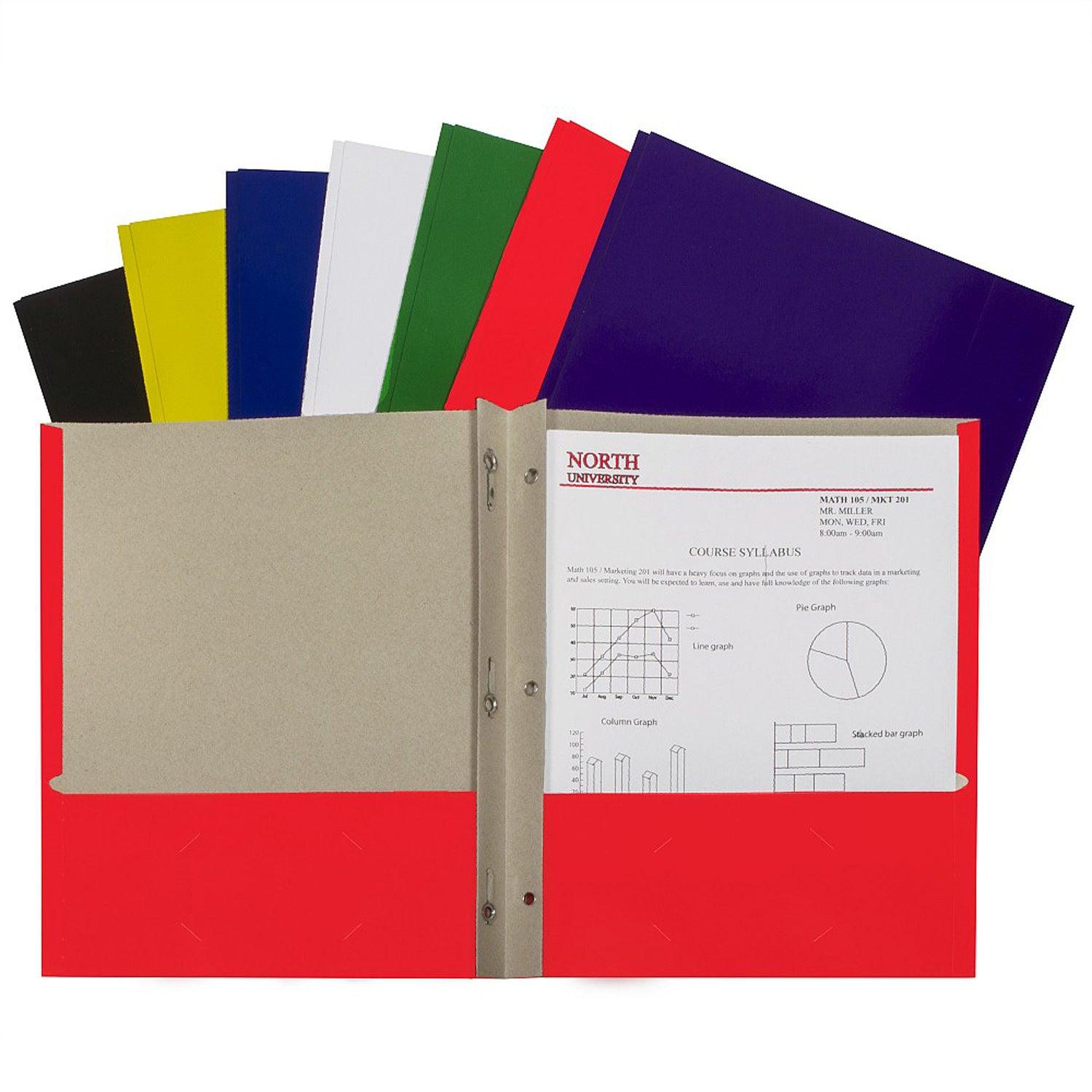 Two-Pocket Paper Portfolios with Prongs, Assorted Colors, Pack of 48 - Loomini