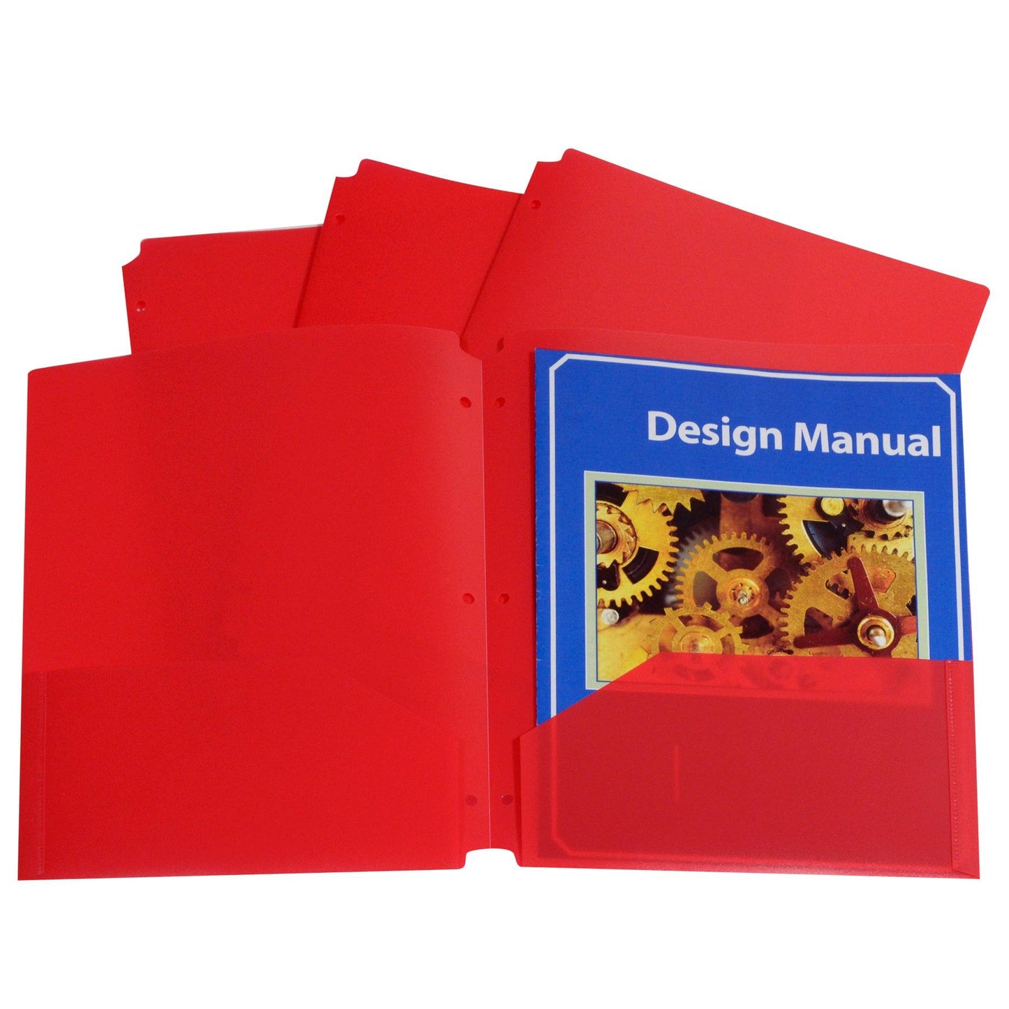 Two-Pocket Poly Portfolios with Three-Hole Punch, Red, Box of 25 - Loomini