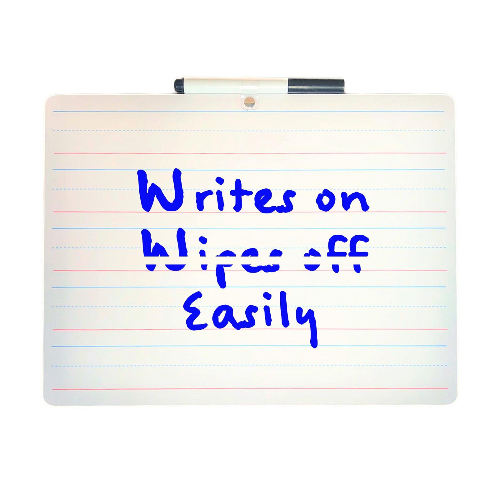 Two-Sided Primary Ruled/Blank Dry Erase Board with Attached Marker, 9" x 12", Pack of 3 - Loomini