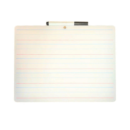 Two-Sided Primary Ruled/Blank Dry Erase Board with Attached Marker, 9" x 12", Pack of 3 - Loomini