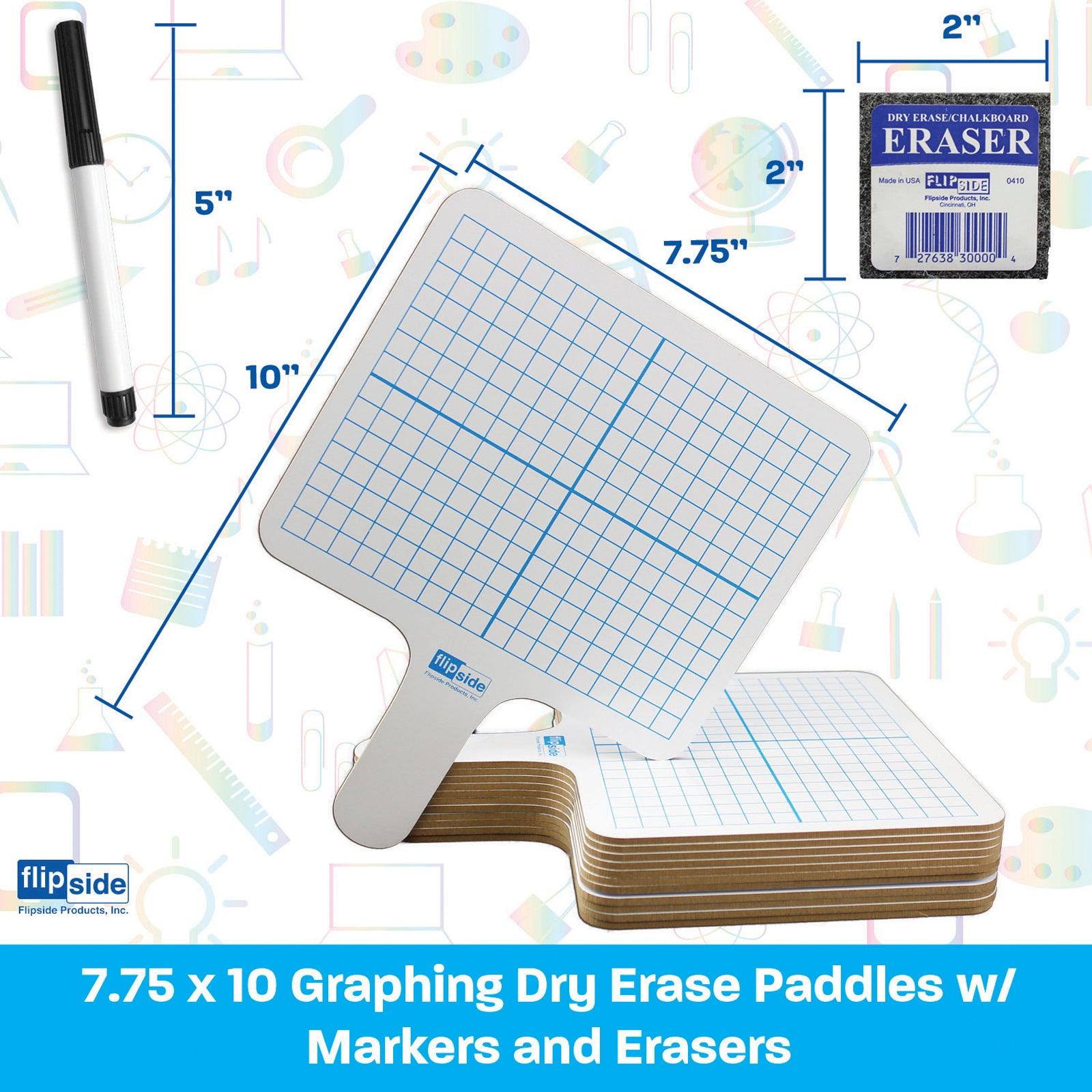 Two-Sided Rectangular Dry Erase Graphing Paddles, Pens, and Erasers, Class Pack of 12 - Loomini