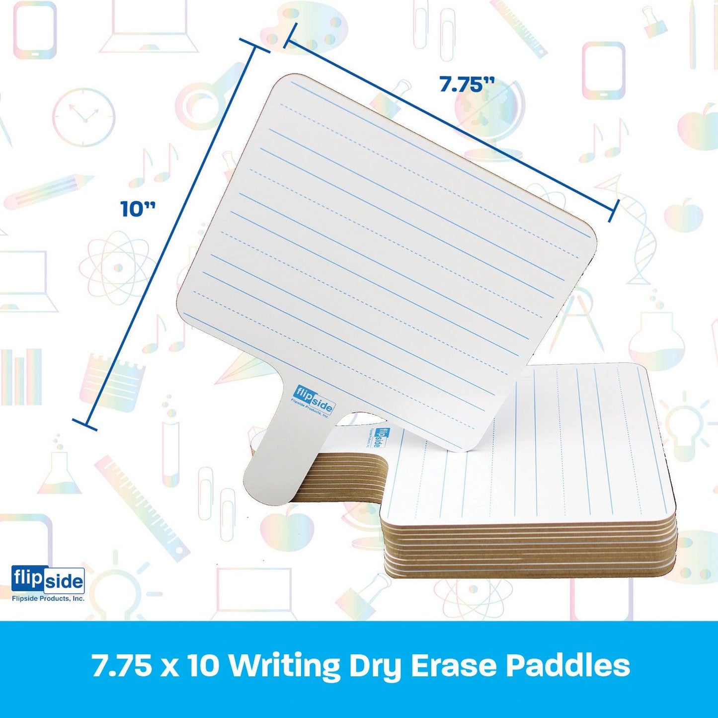 Two-sided Rectangular Dry Erase Writing Paddle, Lined/Blank, 7.75" x 10", Pack of 6 - Loomini