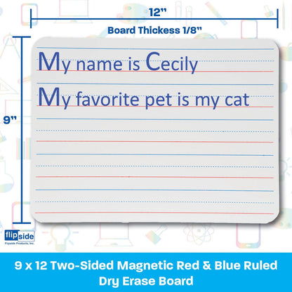 Two-Sided (Red & Blue Ruled/Blank) Dry Erase Board, 9" x 12", Pack of 12 - Loomini