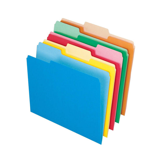 Two-Tone Color File Folders, Letter Size, Assorted Colors, 1/3 Cut, Box of 100 - Loomini