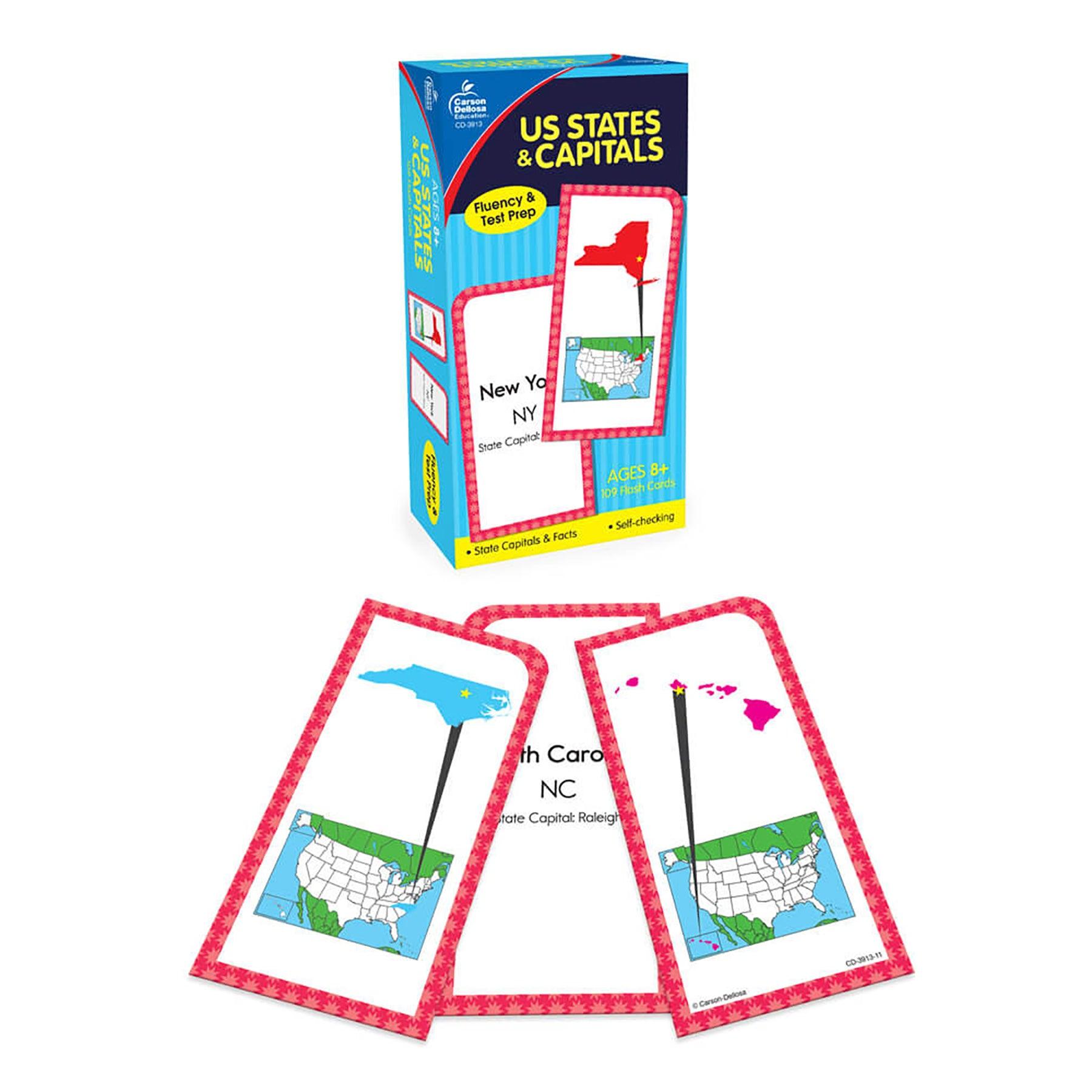 U.S. States & Capitals Flash Cards, Grade 3-5, Pack of 3 - Loomini