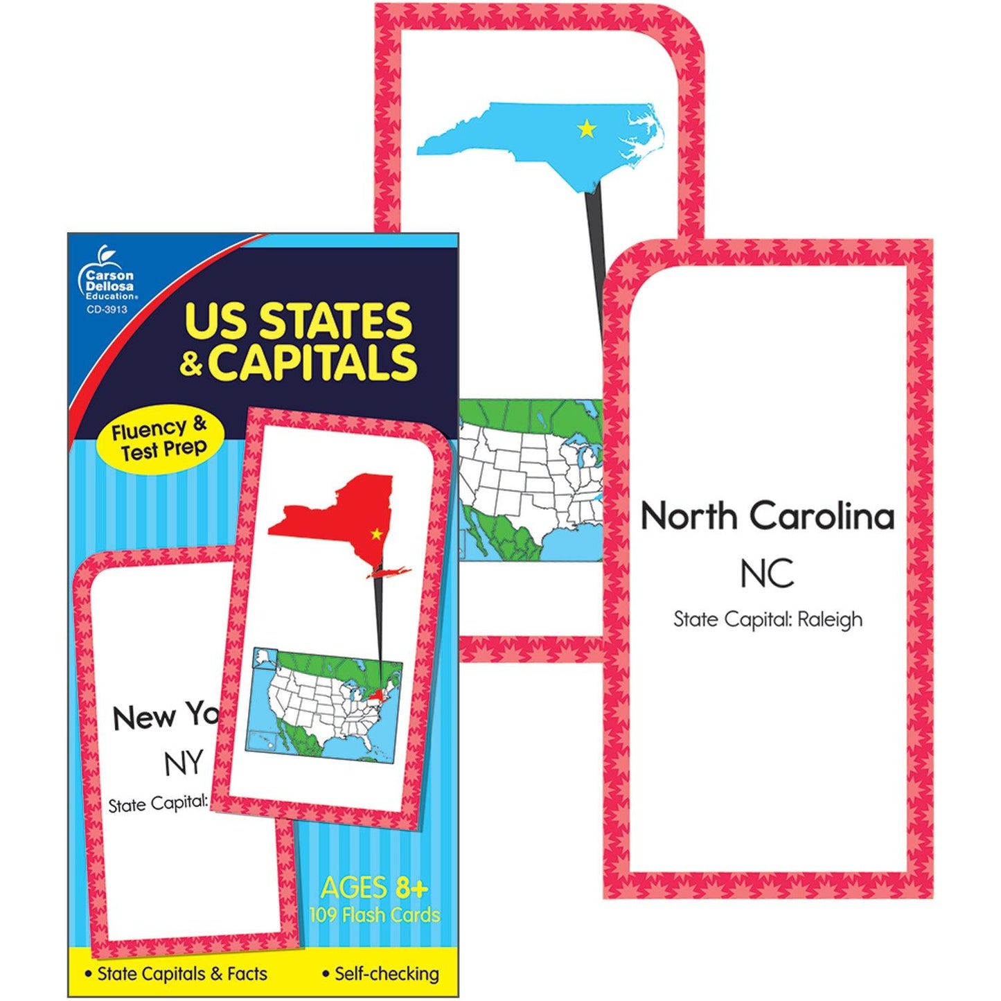 U.S. States & Capitals Flash Cards, Grade 3-5, Pack of 3 - Loomini