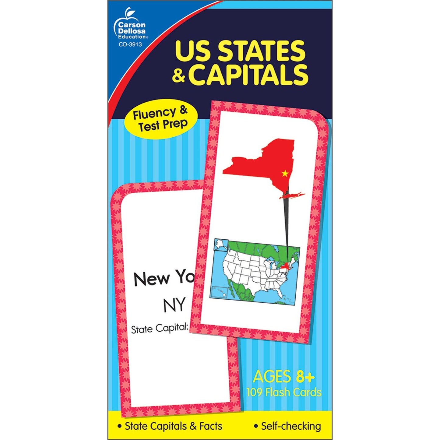 U.S. States & Capitals Flash Cards, Grade 3-5, Pack of 3 - Loomini