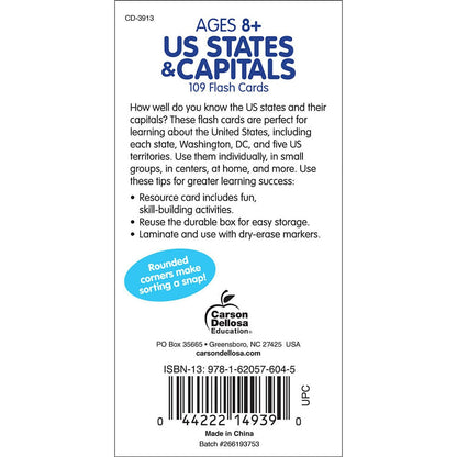 U.S. States & Capitals Flash Cards, Grade 3-5, Pack of 3 - Loomini