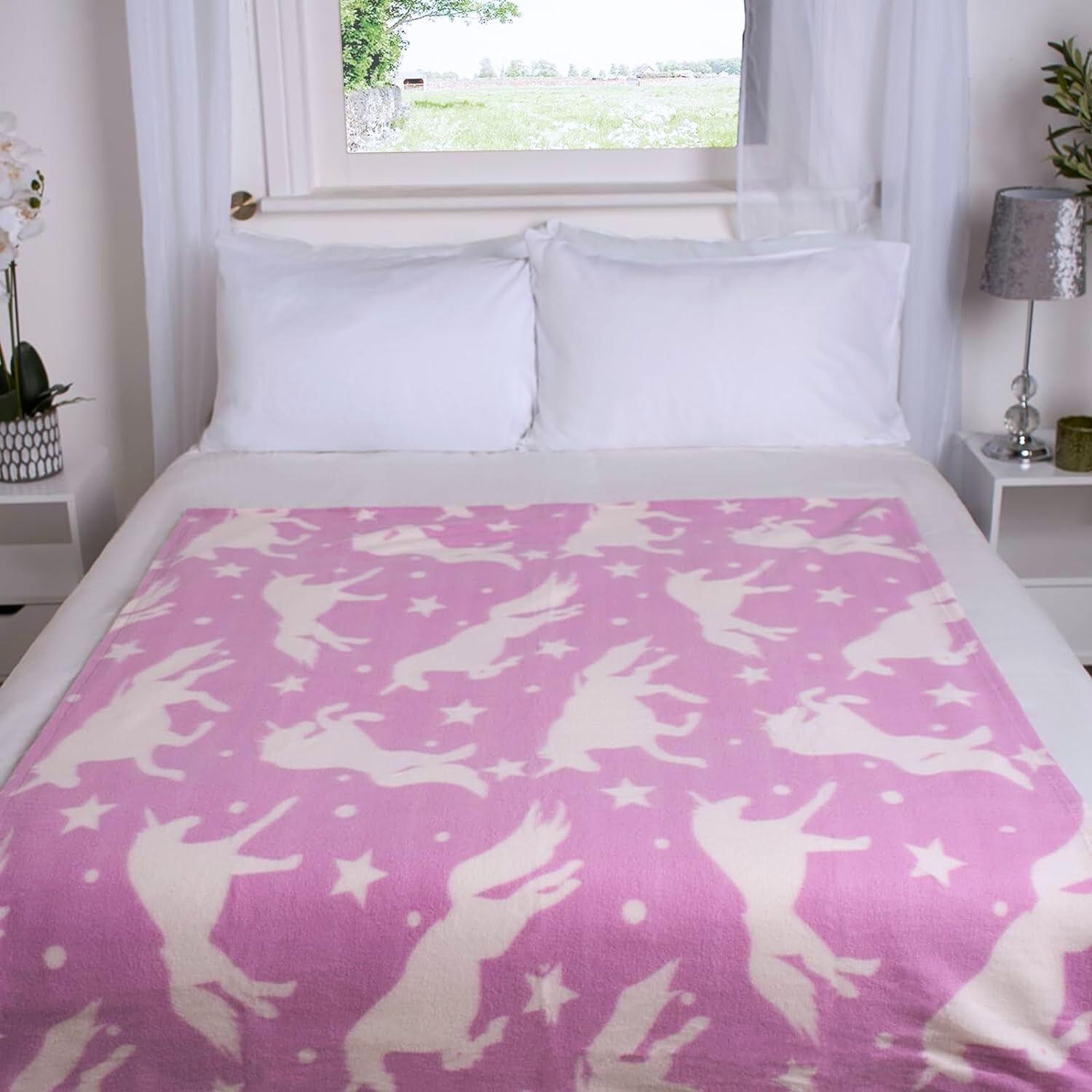 Unicorn Blanket Fleece Throw Over Twin Bed Blanket for Girls Kids Adult Baby Bed Couch Soft Plush Sofa Warm Soft Throw Blanket White Stars and Unicorn 50 X 60 Room Decor Blush Pink - Loomini