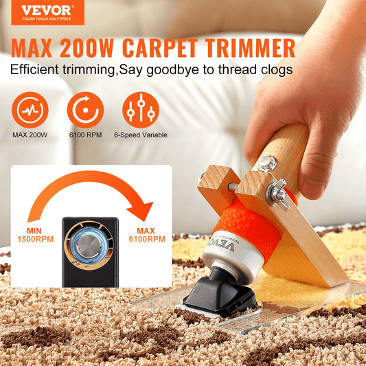 VEVOR Carpet Trimmer with Shearing Guide, 200W Electric Speed Adjustable Rug Carver, Tufting Shears with 2 Blades, Wooden Handle Carpet Carving Clippers for Handmade Rug Cleaning and Tufted Rug - Loomini