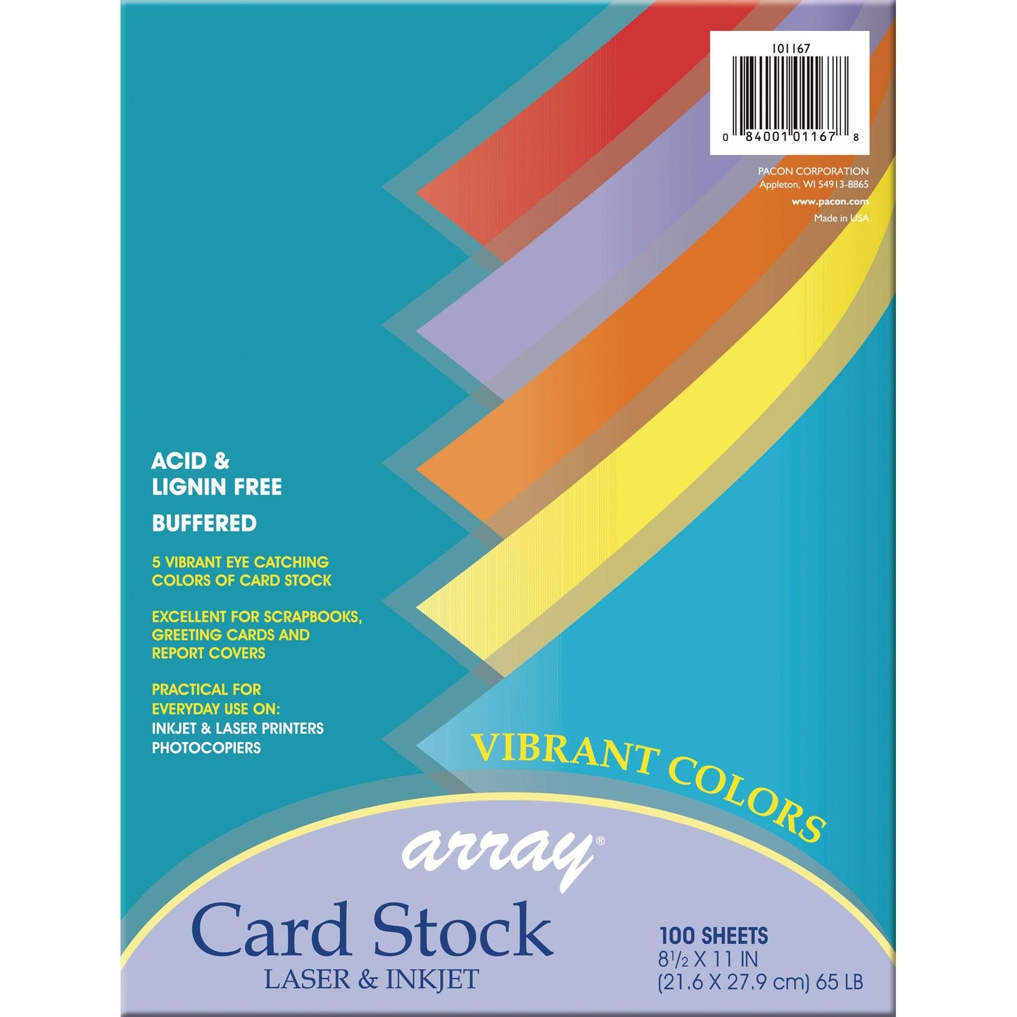 Vibrant Card Stock, 5 Assorted Colors, 8-1/2" x 11", 100 Sheets - Loomini