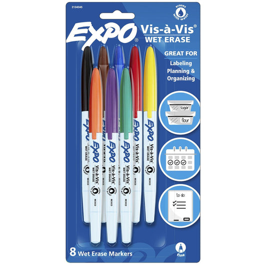 Vis-à-Vis Wet Erase Marker Set, 8 Colors, Fine Tip - Loomini