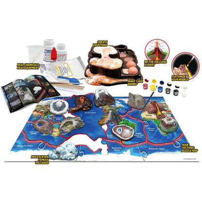 Volcanos of the World - Science Kit for Ages 8+ - Create 11 Volcanos, Mineral Pools, Lava Bombs, Tectonic Map and More - Loomini